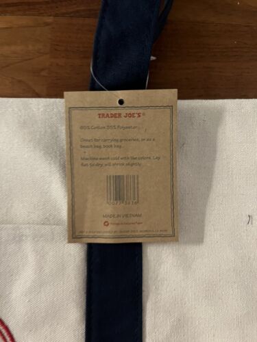 Trader Joe's Reusable Canvas Eco Tote Bag - Trending 🔥Blue White Brand NWT - Picture 2 of 3