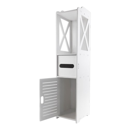 White Bathroom Storage Cabinet Floor Standing Cupboard Corner Unit Toilet Shelf - Picture 11 of 18