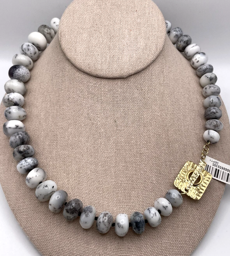 RARITIES 20" Gold-Plated White Dendrite Opal Rondelle Beaded Toggle Necklace NWT - Picture 8 of 10