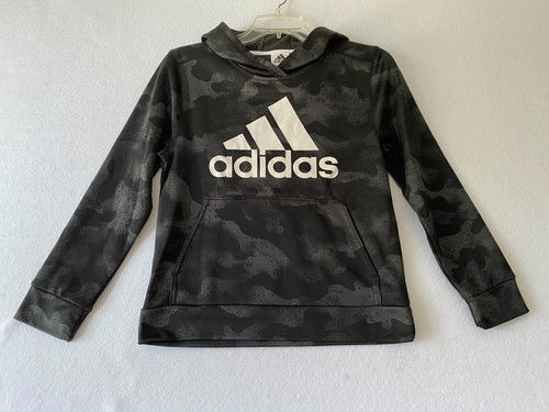 Adidas Black Gray Subtle Camo Print Hooded Sweatshirt - Size 10/12 - Picture 1 of 8