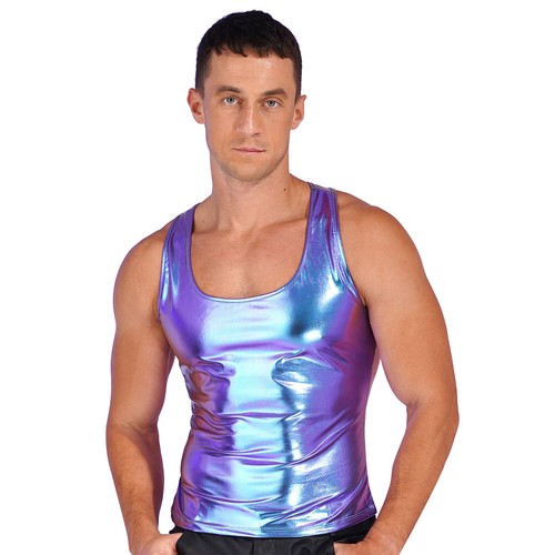 Camiseta sin mangas para hombre brillante ajustada cuello en U profundo chaleco espalda deportiva camisola club blusa - Imagen 82 de 89