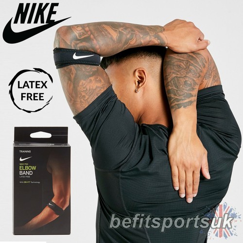 NIKE ELBOW SUPPORT BAND STRAP DRI FIT TENNIS LATEX FREE GYM SPORTS INJURY BLACK - Picture 1 of 2