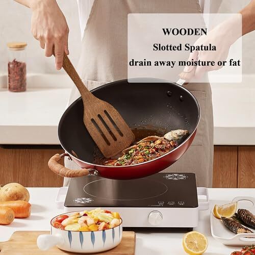 Wooden Spatula for Cooking 12 Inches Wood Spatula Slotted Turner Cooking - Bild 6 von 7