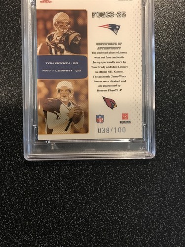 TOM BRADY LEINHART 2007 Leaf Certified Fabric of the Game JERSEY #038/100 PSA 8 - Picture 3 of 4