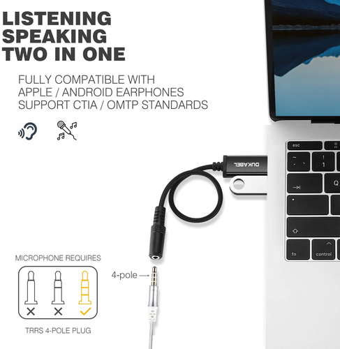 DUKABEL USB to 3.5Mm Jack Audio Adapter, USB to Aux Cable with TRRS 4-Pole - Photo 5 sur 12