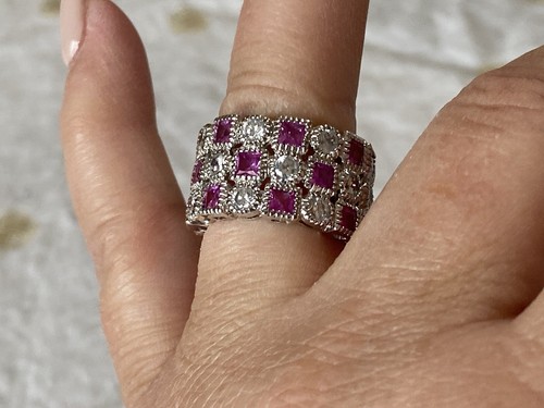 Charles Winston Sterling Silver Raspberry Pink & White CZ Eternity Ring Size 6 - Picture 11 of 19