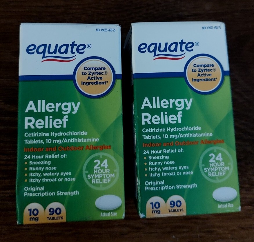 180 CT 2 EQUATE 24HR ALLERGY RELIEF CETIRIZINE HYDROCHLORIDE 90Ct