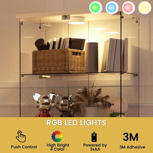 4 Shelves Glass Display Cabinet 2 Doors W/LED Light Display Curio Storage Case - Picture 3 of 8