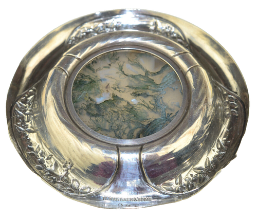 ANTIQUE R. WALLACE & SONS SILVER TRINKET DISH #064 WITH MOSS AGATE BOTTOM 35.1g - Picture 2 of 5
