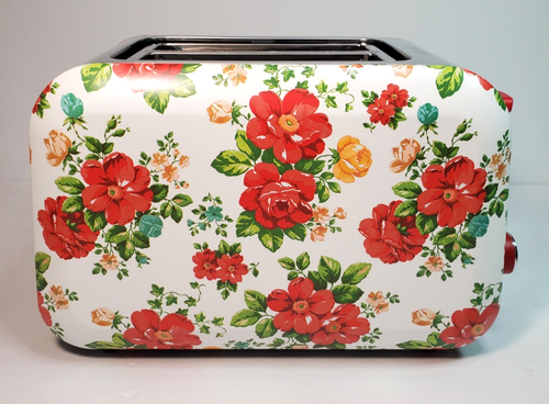 Pioneer Woman Toaster 2 Slice White Chrome With Red Flowers Floral Tested Works! - Picture 10 of 23