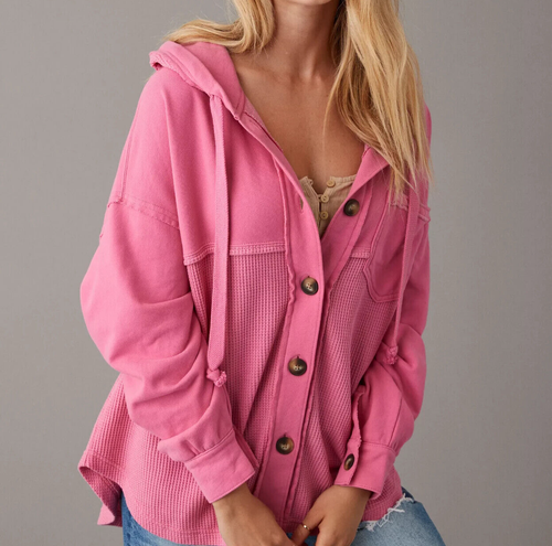 NUEVO AMERICAN EAGLE AE GRAN ABRAZO CHOZA CON CAPUCHA ROSA XS/S AJUSTE SUELTO TEXTURA GOFRE - Imagen 3 de 4