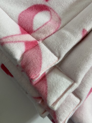 Pink Ribbon Breast Cancer Awareness Fleece Blanket . Homemade By Me. 65”x54” - Picture 5 of 11