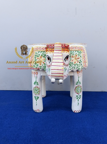 Wood Elephant Stool Hand Made White Embossed Painted Indian Art - Picture 2 of 6
