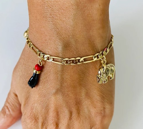 18K GOLD FILLED AZABACHE ELEPHANT ADULT BRACELET / PULSERA AZABACHE ADULTO-B142 - Picture 3 of 5