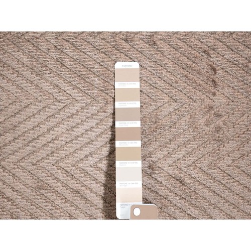 2'1"x3' Brown Wool and Silk Modern Chevron Design Hand Loomed Mat Rug R80427 - Picture 3 of 6