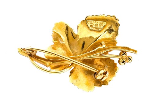 Vintage Tiffany & Co. Rubin & 18K Gelbgold Floral Blume Blatt Anstecknadel Brosche Italien - Bild 3 von 5