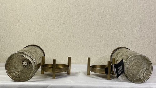 Jerome Hurricane 11” Candle/Floral Holders Brass Base Glass Napa Home Garden - Picture 9 of 20