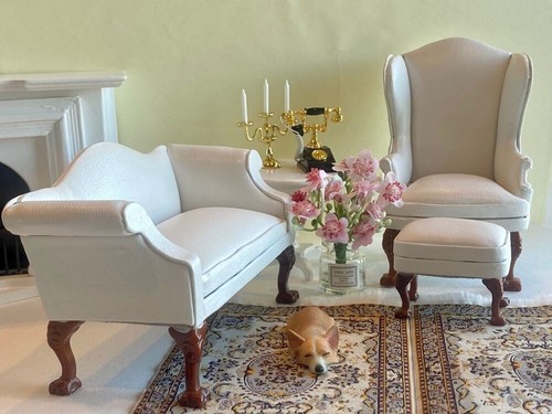 Dollhouse Miniature 1:12 Furniture White Leather Sofa Chair Love Seat Set Couch - Picture 10 of 14