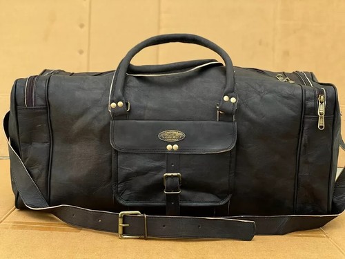 30" Leather Bag Travel Gym Men Luggage Duffel Black Vintage Weekend Strong Bag - Bild 10 von 10