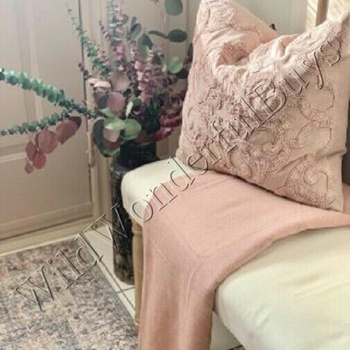 Pottery Barn Drew Embroidered Pillow Cover Blush 18 sq Pink Romantic New