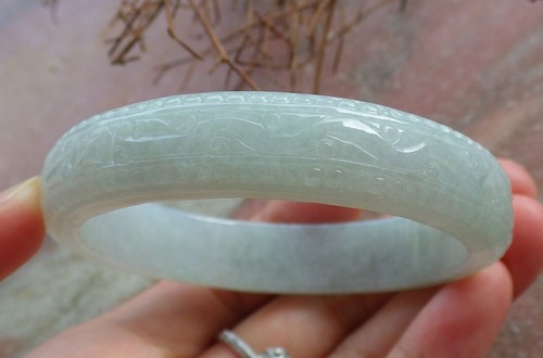 Certified Icy Green Natural A JADE Jadeite Dragon Bangle Bracelet 58mm 手镯 534278