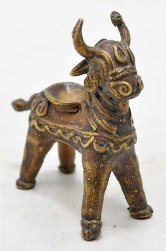 Antique Brass Cow Figurine Original Old Hand Crafted Engraved - Picture 1 of 8
