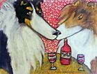 Rough Collie at the Bistro Folk Art Print 5 x 7 Dog Collectible by Artist Ksams