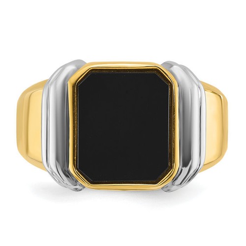 10K Solid Two Tone Gold Mens Onyx Ring - Picture 5 of 28