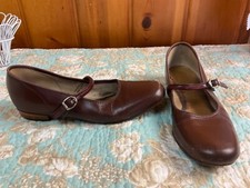 8 N Brown Leather Dance Shoe Low Heel Square Line Retro Vintage Ballroom Buckle