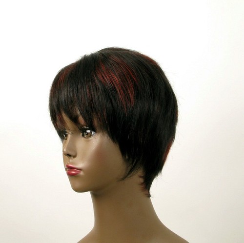 perruque femme afro 100% cheveux naturel courte méchée noir/rouge JEAN 01/1b410 - Picture 2 of 9