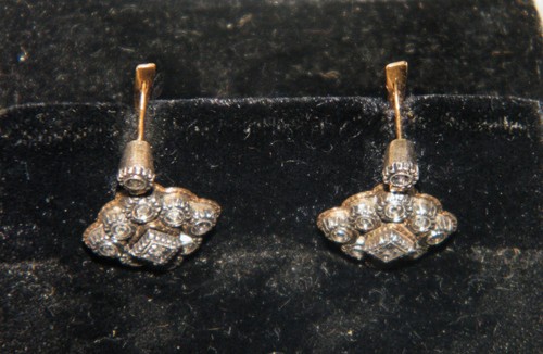 ORECCHINI VITTORIANI~EDOARDIANI ORO 14K TAGLIO MINIERA DIAMANTE CHIP CHIUSURE chiusura inglese - Foto 16 di 20