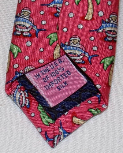 Vineyard Vines Marthas Silk Neck Tie Pink Santa Swordfish Fish Christmas Boys - Picture 3 of 5