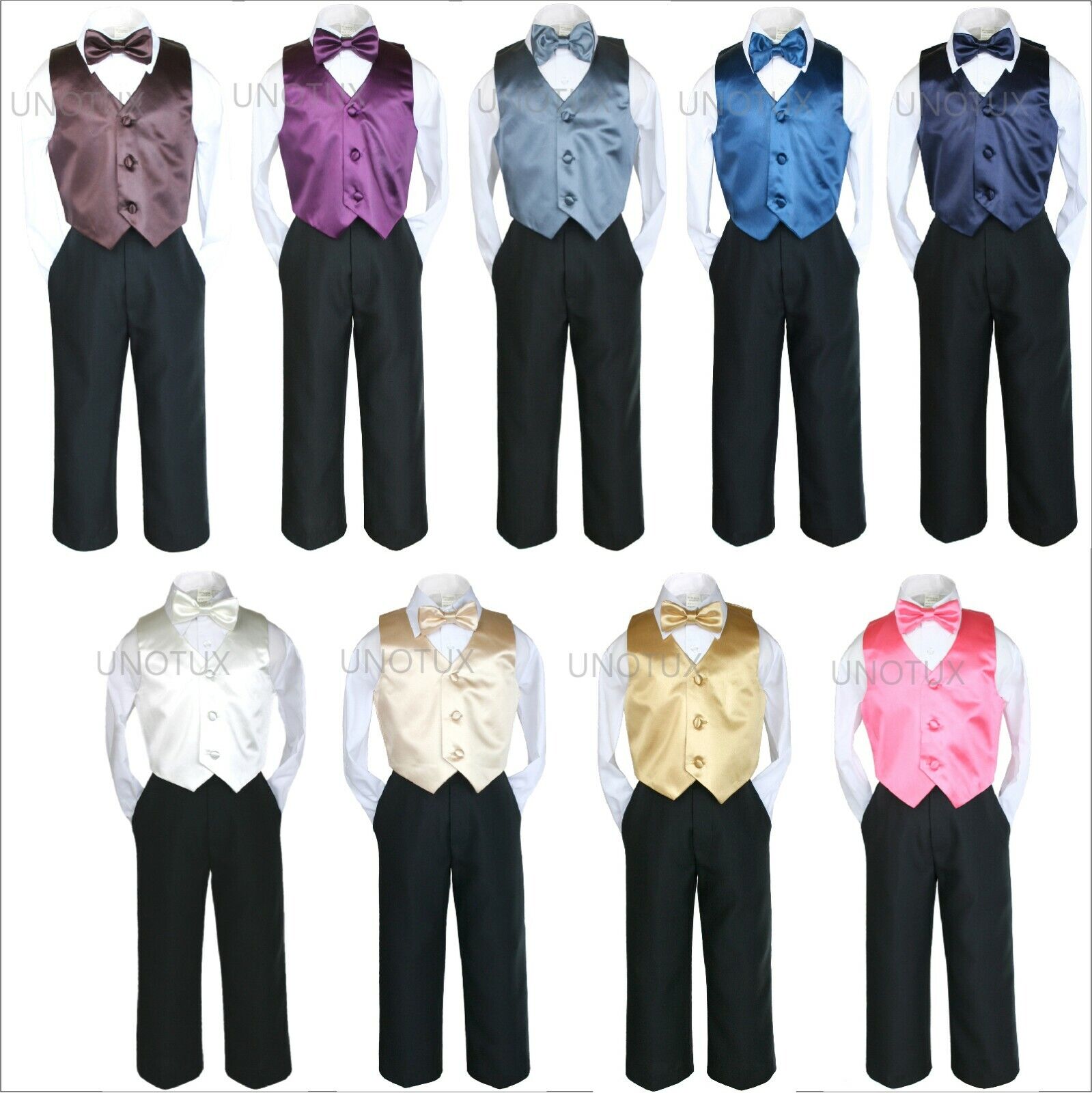 Hermosala Teens Boy 4pc set Formal White Shirt Black Pants Vest Bow Tie  Outfit | eBay