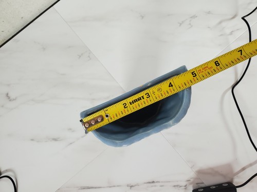 Vintage Blue Art Pottery Wall Pocket Vase Lattice Design Purple Flower - Picture 10 of 12