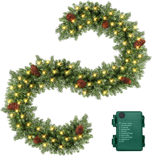 9FT Christmas Garland Pre-Lit 50LED Lights Holiday Artificial Decor for Stairs M