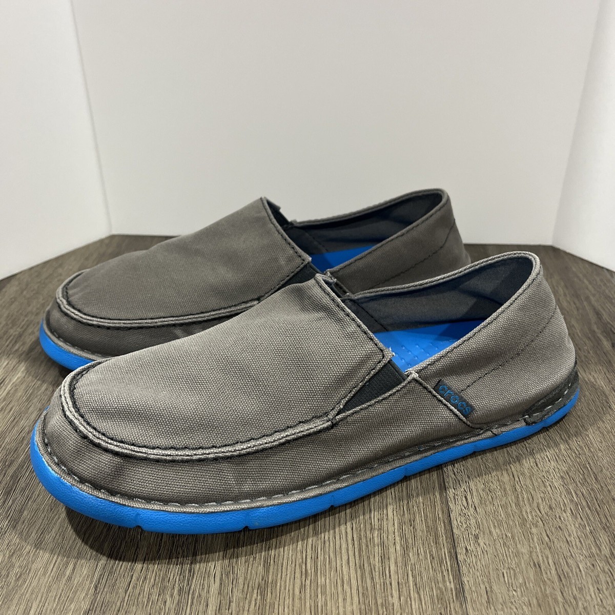 Crocs Cabo Mens Shoes Slip On Gray/Blue Canvas Loafer | eBay display picture 3