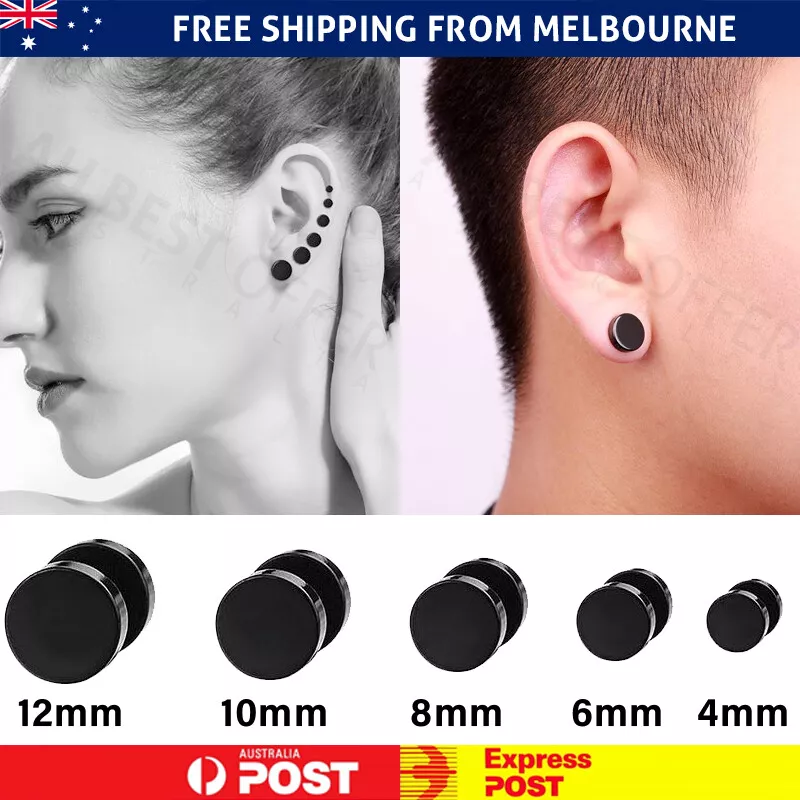 1 Pair Black Flat Round Barbell Earrings Plug Gym Mens Mm Stud