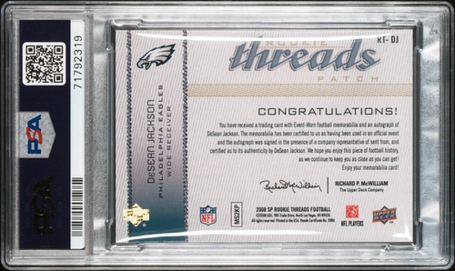 PSA 10! POP 1! DESEAN JACKSON 2008 SP ROOKIE THREADS DUAL PATCH AUTO CARD /25 RC - Picture 2 of 2
