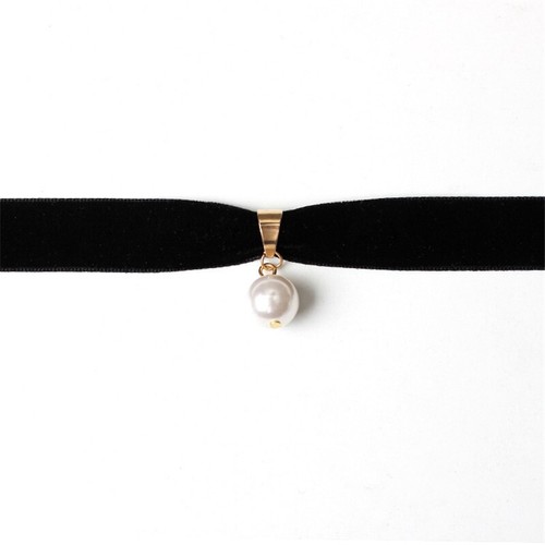 Collar Gargantilla Mujer Perla Colgante Cinta de Terciopelo Negro Vintage Elegante Oro - Imagen 4 de 10