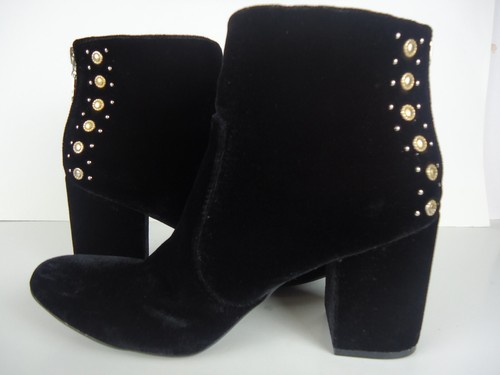 G By Guess Mujer 8.5 Negro Terciopelo 3 3/8" Tacón Tachonado Botines Bruja Gótica - Imagen 6 de 11