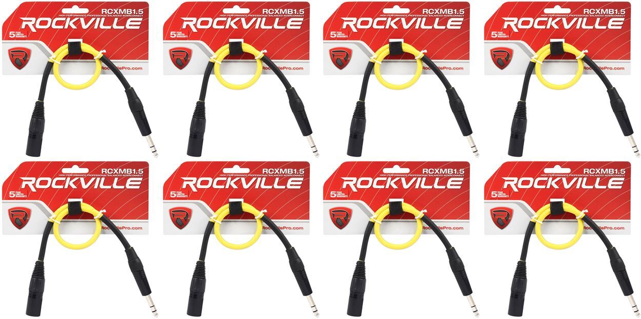 8 Балансных кабелей Rockville RCXMB1.5Y желтого цвета с разъемом 1,5 от REAN XLR до 1/4 TRS