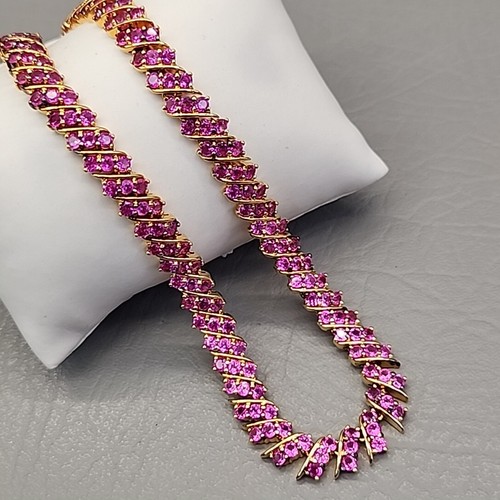 Technibond Necklace Pink Rubies 925 Sterling Silver HSN 17" Choker - Picture 16 of 18