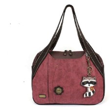 New Chala Bowling Tote Large Bag Pleather Burgundy Red RACCOON Key chain