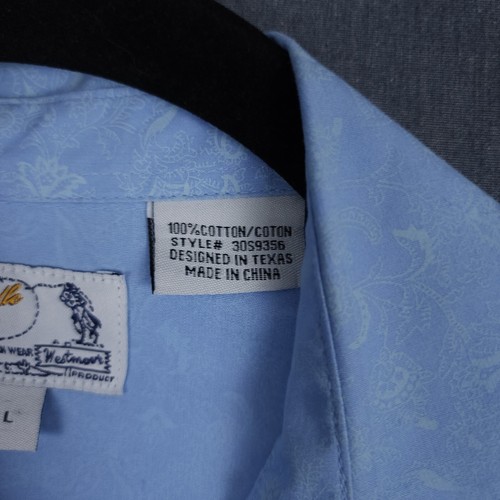 Panhandle Slim Westmoor Western Pearl Snap Men Large Blue Paisley Sawtooth Retro - Picture 4 of 11