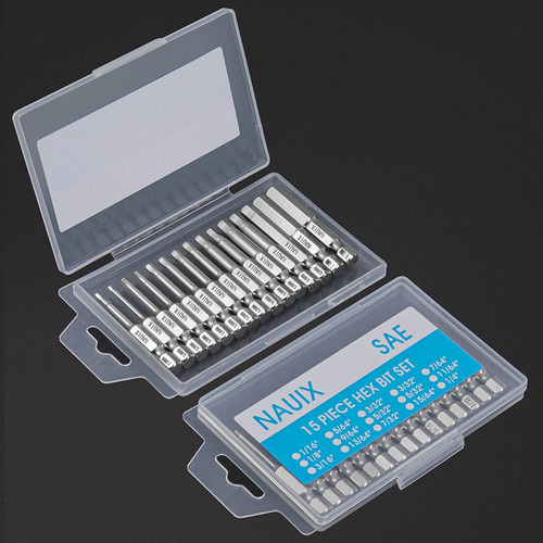 30-Piece Hex Head Allen Wrench Drill Bit Set: 1/4" Hex Shank, SAE/Metric, S2 Ste - Picture 3 of 7