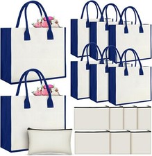 Reginary 16 Pcs Canvas Tote Bag with Makeup Initial Beach Blue Edge 