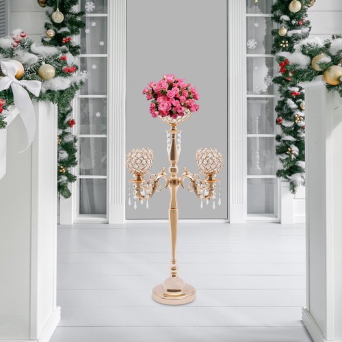 5 Arm Glass Crystal Candelabra Votive Candle Holder Wedding Centerpiece 89cm - Picture 8 of 36