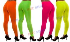 Womens Neon Colour Leggings Ladies Bright Stretch Plain Gym Legging 8-22 Size UK