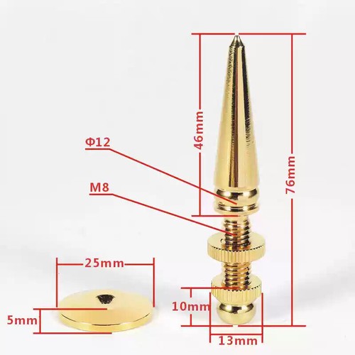 4pcs M8x75 Copper Speaker Spike Isolation Feed Stand Foot Speaker Cone Base Pads - Picture 2 of 6