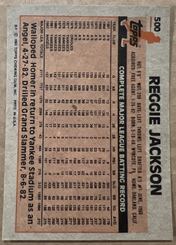 1983 Topps Baseball Reggie Jackson #500 NM - Picture 2 of 2